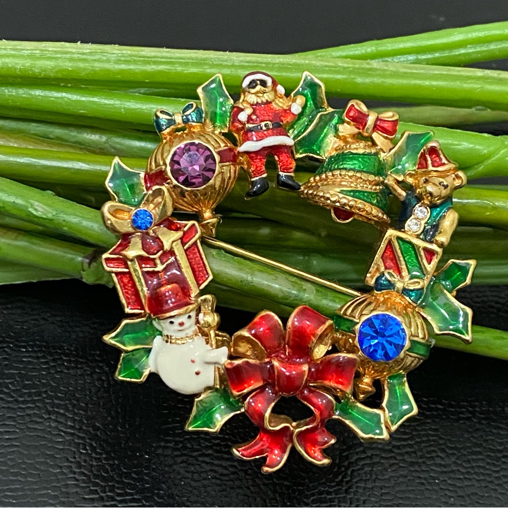 Vintage Christopher Radko Signs Of The Season Christmas Wreath Pendant Brooch 36$